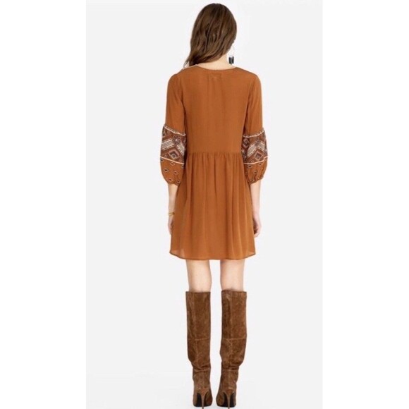 Johnny Was Workshop Molly Jo Paris Embroidered Brown Silk Tunic Dress Large - Picture 3 of 11